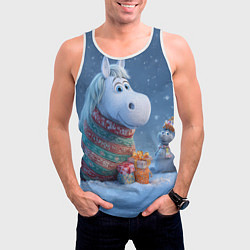 Майка-безрукавка мужская Новогодняя лошадь с подарками, цвет: 3D-белый — фото 2