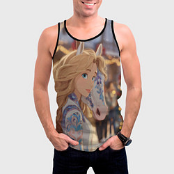 Майка-безрукавка мужская Блондинка с новогодней лошадкой, цвет: 3D-черный — фото 2