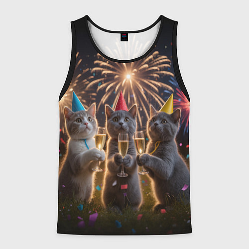 Мужская майка без рукавов Праздничные коты / 3D-Черный – фото 1