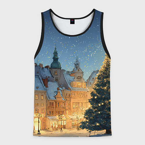 Мужская майка без рукавов Новый год в старом городе / 3D-Черный – фото 1