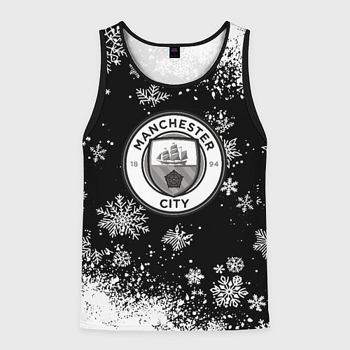 Мужская майка без рукавов Манчестер сити снежинки новый год / 3D-Черный – фото 1
