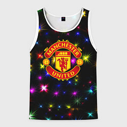 Майка-безрукавка мужская Манчестер Юнайтед праздничные огни, цвет: 3D-белый