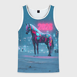 Майка-безрукавка мужская Киберпанк лошадь 2026, цвет: 3D-белый