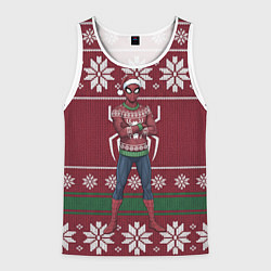 Майка-безрукавка мужская Человек паук в вязаном свитере - новый год, цвет: 3D-белый