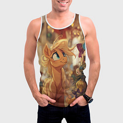 Майка-безрукавка мужская Милая лошадка любуется елкой, цвет: 3D-белый — фото 2