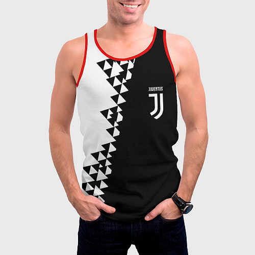 Мужская майка без рукавов Juventus черно белая геометрия текстура / 3D-Красный – фото 3