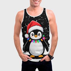 Майка-безрукавка мужская Пингвин в шапке Санты, цвет: 3D-белый — фото 2