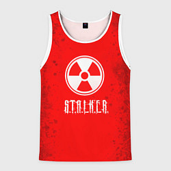 Майка-безрукавка мужская Stalker - белое на красном, цвет: 3D-белый