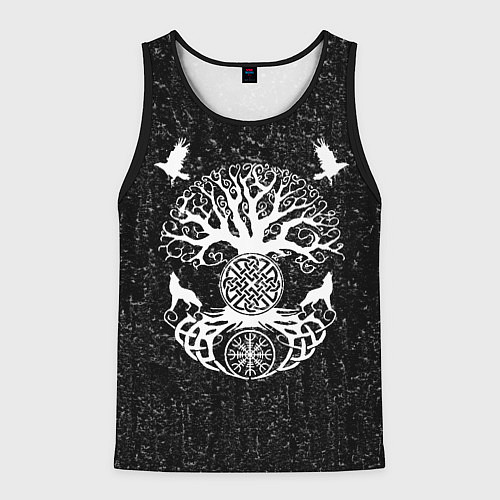 Мужская майка без рукавов Волки и вороны Одина и древо мира / 3D-Черный – фото 1