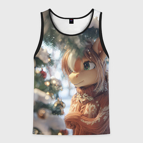 Мужская майка без рукавов Лошадка в свитере / 3D-Черный – фото 1