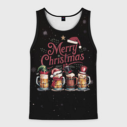 Майка-безрукавка мужская Кружки пива в новогодних шапках, цвет: 3D-черный