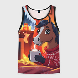 Майка-безрукавка мужская Лошадка зимним вечером, цвет: 3D-черный
