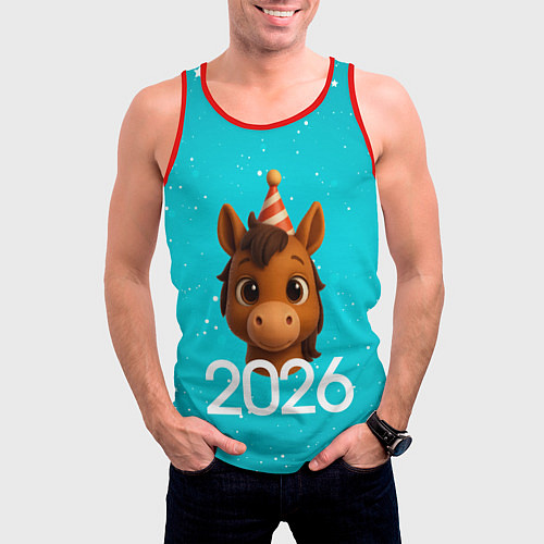 Мужская майка без рукавов Голова лошадки / 3D-Красный – фото 3