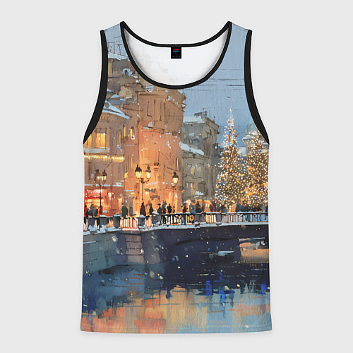 Мужская майка без рукавов Снежный вечер в Питере / 3D-Черный – фото 1