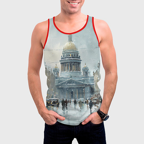 Мужская майка без рукавов Санкт-Петербург зимний пейзаж / 3D-Красный – фото 3