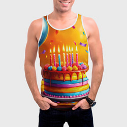 Майка-безрукавка мужская Радуга праздничного торта, цвет: 3D-белый — фото 2