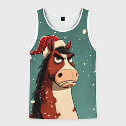 Майка-безрукавка мужская Новогодняя лошадь на фоне снегопада, цвет: 3D-белый