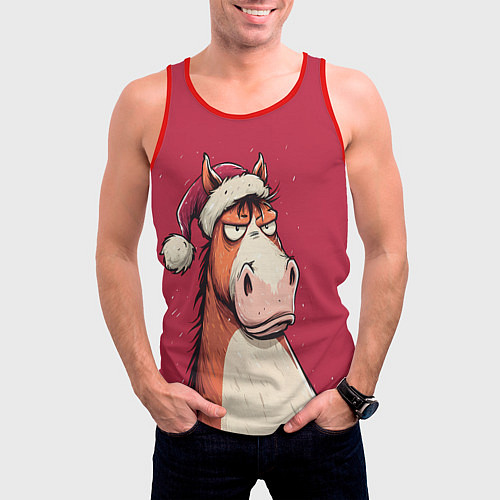 Мужская майка без рукавов Комичная новогодняя лошадь / 3D-Красный – фото 3