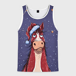 Майка-безрукавка мужская Новогодняя лошадь символ 2026 года, цвет: 3D-белый