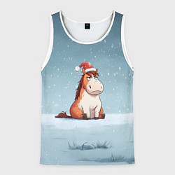 Майка-безрукавка мужская Лошадь сидит на снегу, цвет: 3D-белый