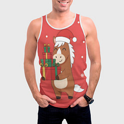 Майка-безрукавка мужская Новогодняя лошадка с подарками, цвет: 3D-белый — фото 2