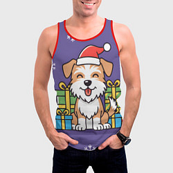 Майка-безрукавка мужская Новогодняя собачка с подарками, цвет: 3D-красный — фото 2