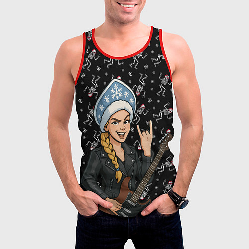 Мужская майка без рукавов Снегурочка с гитарой - Рок / 3D-Красный – фото 3