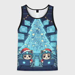 Майка-безрукавка мужская Новогодние котики айтишники, цвет: 3D-черный
