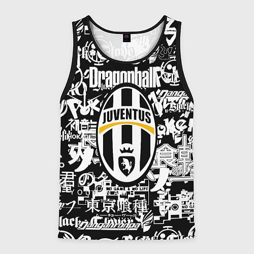 Мужская майка без рукавов Ювентус аниме черно белые надписи / 3D-Черный – фото 1