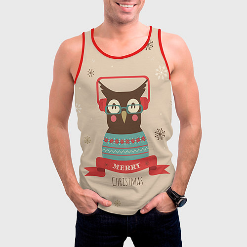 Мужская майка без рукавов Сова в наушниках / 3D-Красный – фото 3