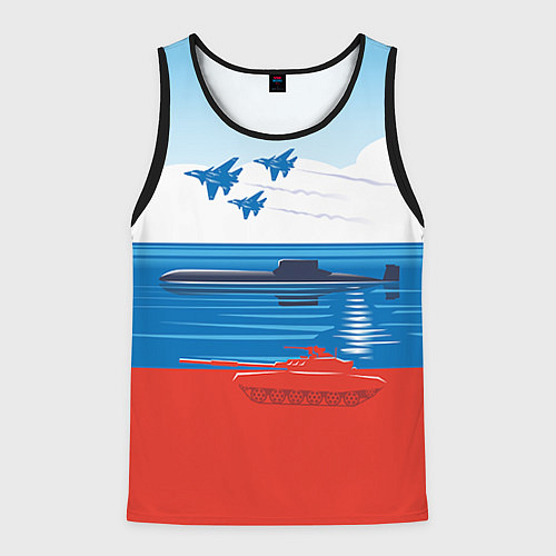 Мужская майка без рукавов Россия: Триколор армии / 3D-Черный – фото 1