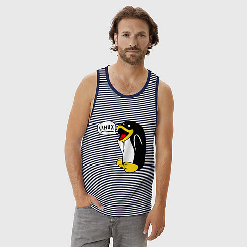 Мужская майка Пингвин: Linux / Синяя тельняшка – фото 3