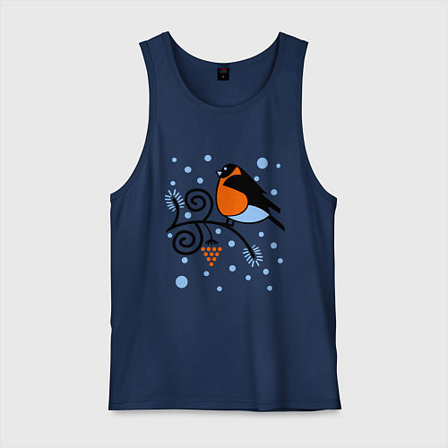 Мужская майка Снегирь на ветке рябины / Тёмно-синий – фото 1