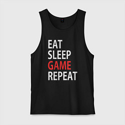 Майка мужская хлопок Eat sleep game repeat, цвет: черный