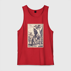 Майка мужская хлопок Рыцарь, пинающий Дракона баллада о рыцаре Джоне Ла, цвет: красный