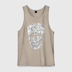 Майка мужская хлопок ЧЕРЕП ИЗ КОТИКОВ, цвет: миндальный