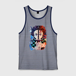 Майка мужская хлопок KIMETSU NO YAIBA, цвет: синяя тельняшка