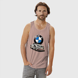 Майка мужская хлопок BMW оскал, цвет: пыльно-розовый — фото 2