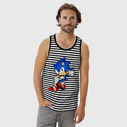 Майка мужская хлопок SONIC, цвет: черная тельняшка — фото 2
