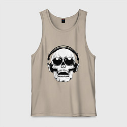 Майка мужская хлопок Skull Music lover, цвет: миндальный