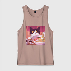 Майка мужская хлопок Кот и лапша, цвет: пыльно-розовый