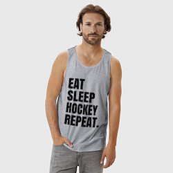 Майка мужская хлопок EAT SLEEP HOCKEY REPEAT, цвет: меланж — фото 2
