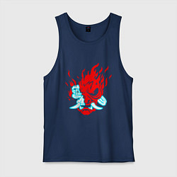 Майка мужская хлопок Cyberpunk neon samurai, цвет: тёмно-синий