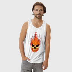 Майка мужская хлопок Fire flame skull, цвет: белый — фото 2