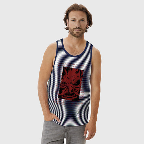 Мужская майка Cyberpunk 2077 SAMURAI / Синяя тельняшка – фото 3