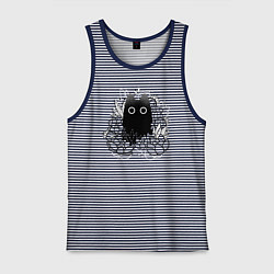 Майка мужская хлопок Cat in plants, цвет: синяя тельняшка