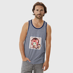 Майка мужская хлопок Диона, цвет: синяя тельняшка — фото 2