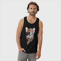 Майка мужская хлопок ФРАНЦУЗСКИЙ БУЛЬДОГ В ШАПКЕ, цвет: черный — фото 2