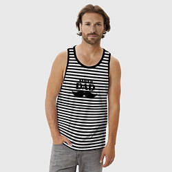 Майка мужская хлопок Супер Папа, цвет: черная тельняшка — фото 2