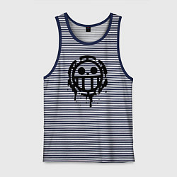 Майка мужская хлопок One Piece знак черной краской, цвет: синяя тельняшка